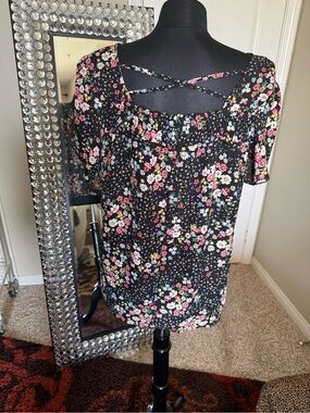 No Boundaries Black Floral Smocked Top with Pink & Yellow Blooms